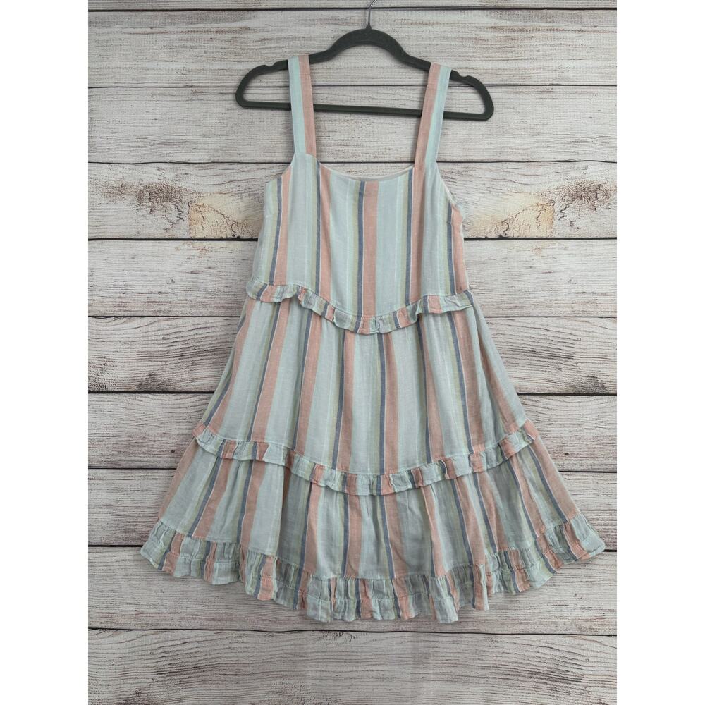 Rails Linen Blend Striped Tiered Mini Dress Womens XS Pastel‎ Blue Pink